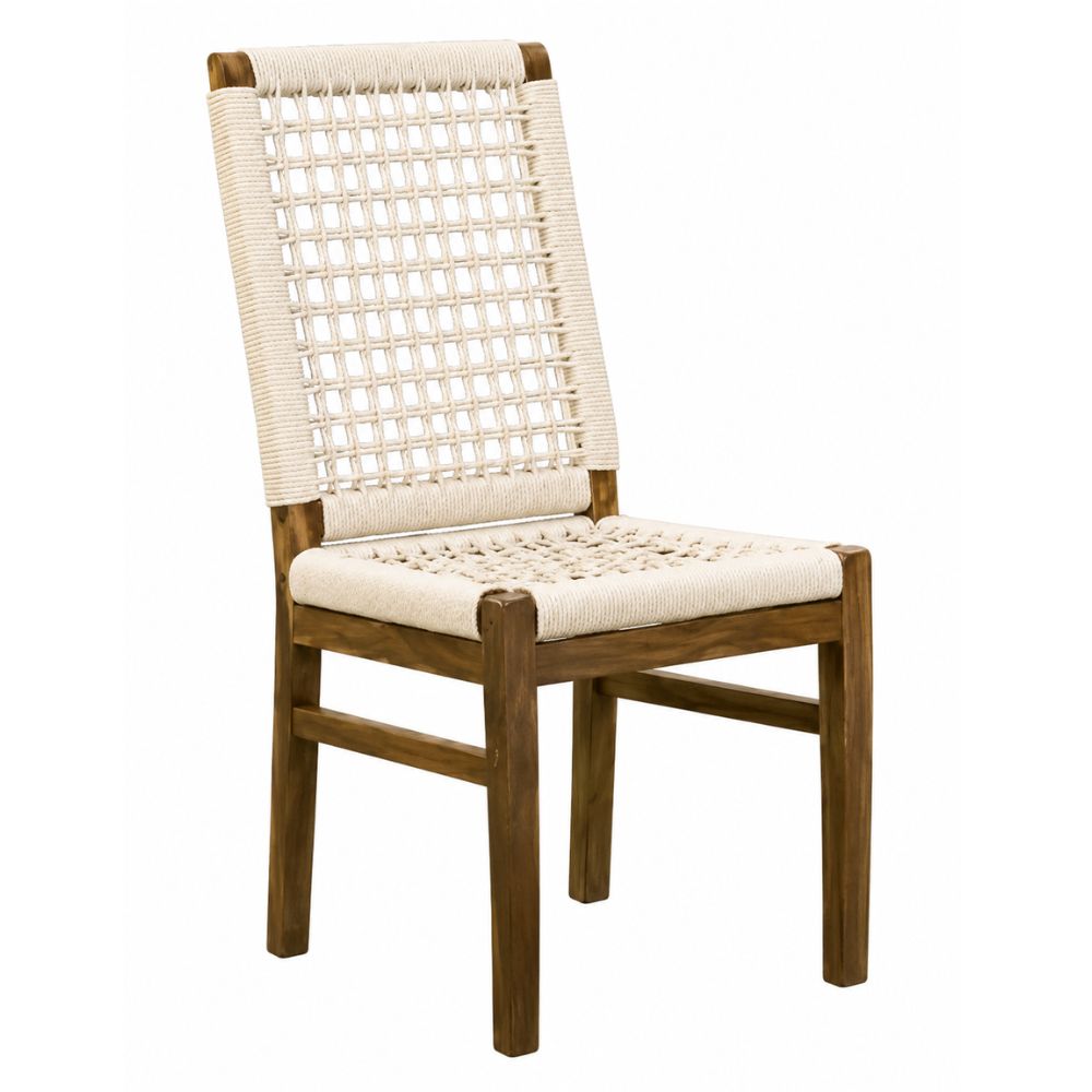 Silla de Terraza NOGAL BEAT MILANDO de madera teca y polyrattan sin antebrazo en color blanco para uso en terraza