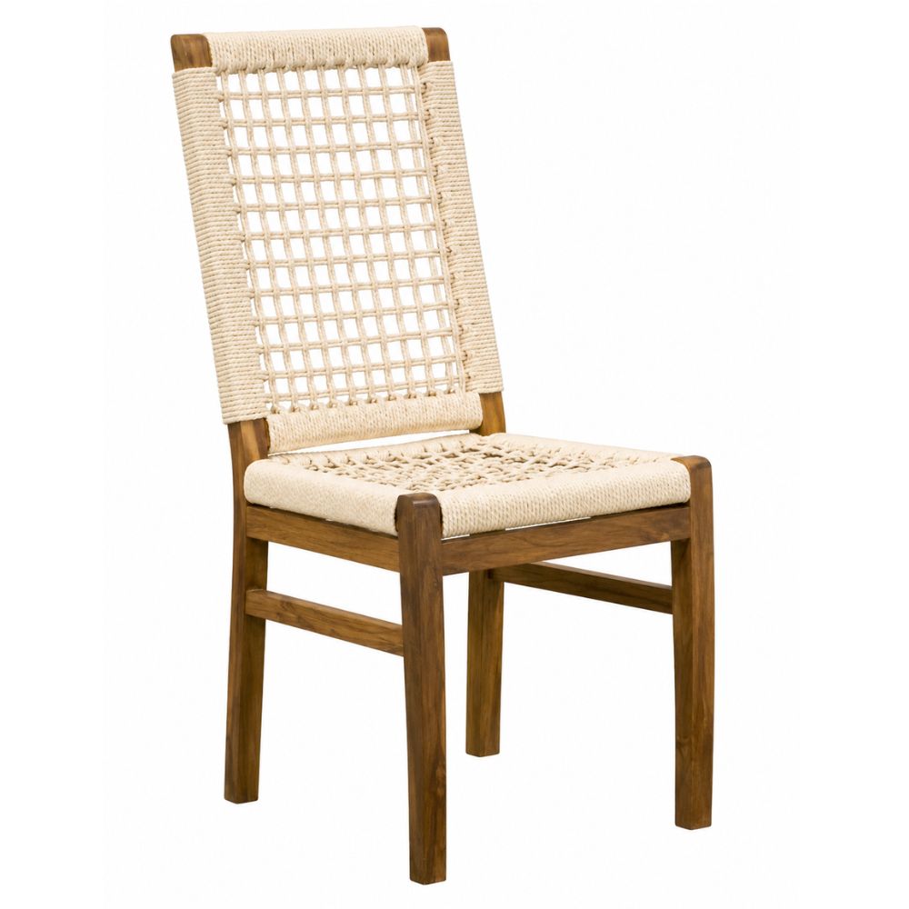 Silla de Terraza NOGAL BEAT MILANDO de madera teca y polyrattan sin antebrazo en color beige para uso en terraza