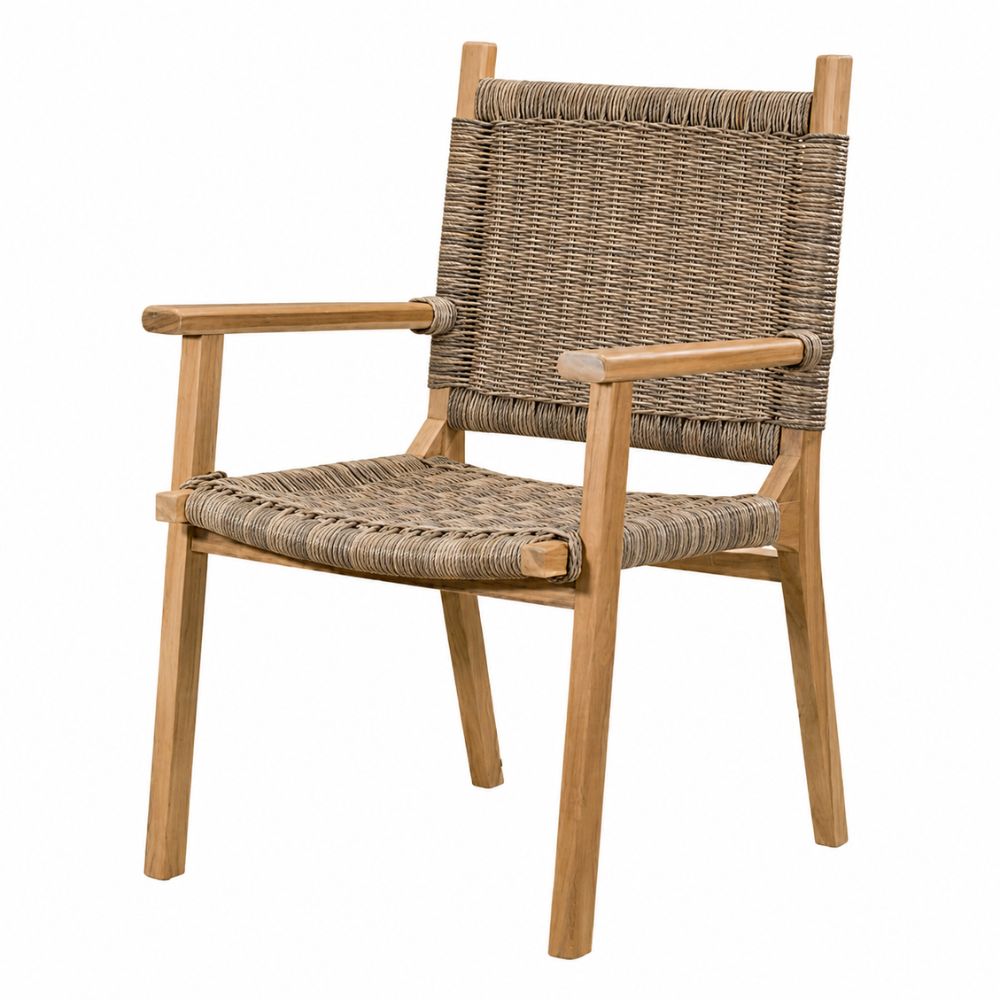Silla de Terraza NOGAL BEAT ROXANE de madera teca y polyrattan con antebrazo en color banana para uso en terraza