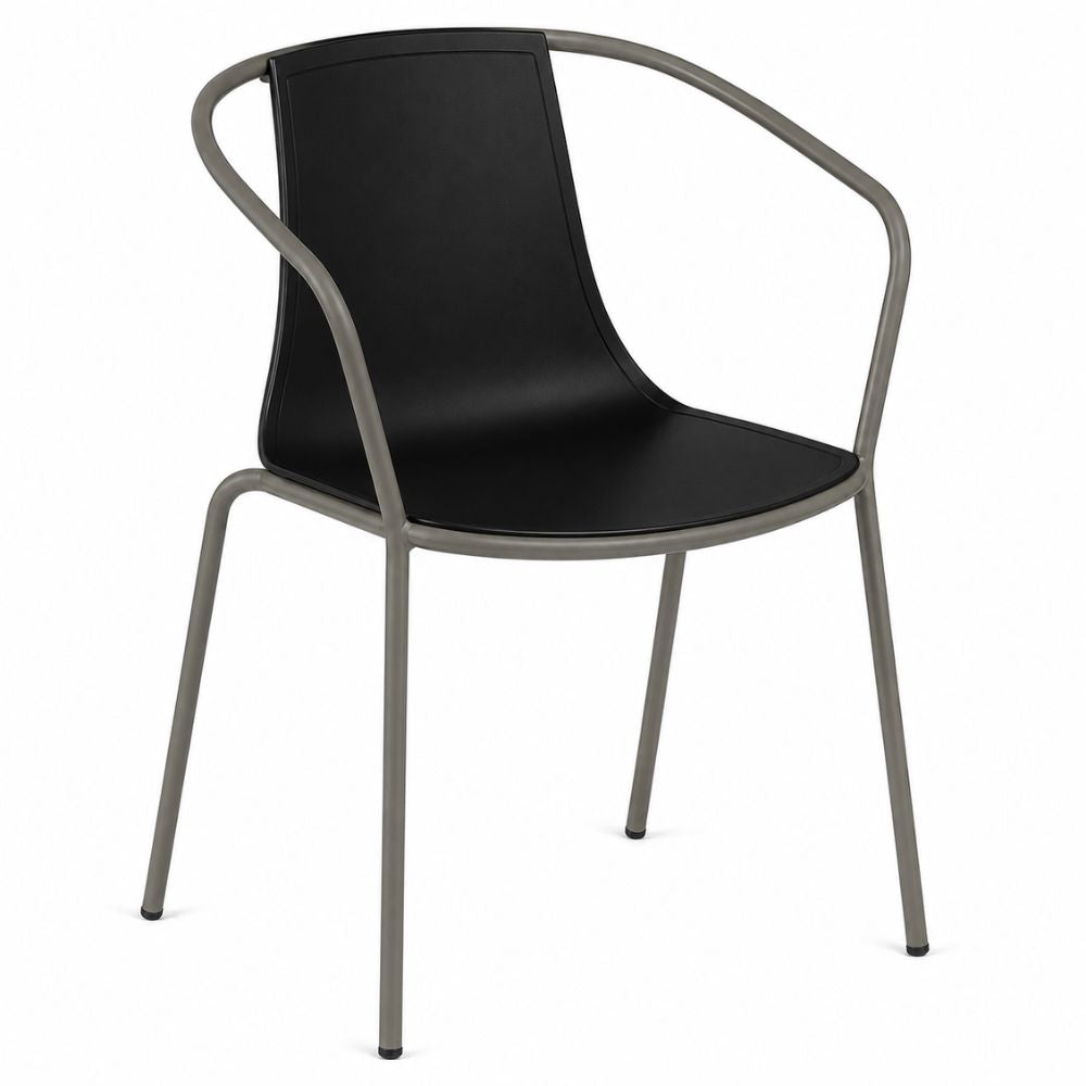 Silla LABENZE KASIA | Estructura metálica con brazos y respaldo en tecnopolímero resistente a UV | Nogal Beat · silla para restaurante, silla de exterior.