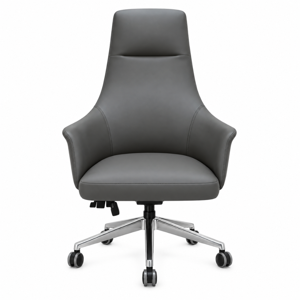 Silla de Oficina Directiva Ergonómica - OFFIHO REGIO ALTO CP05-GH - Gris - Aluminio Pulido - Tapizado en Vinipiel