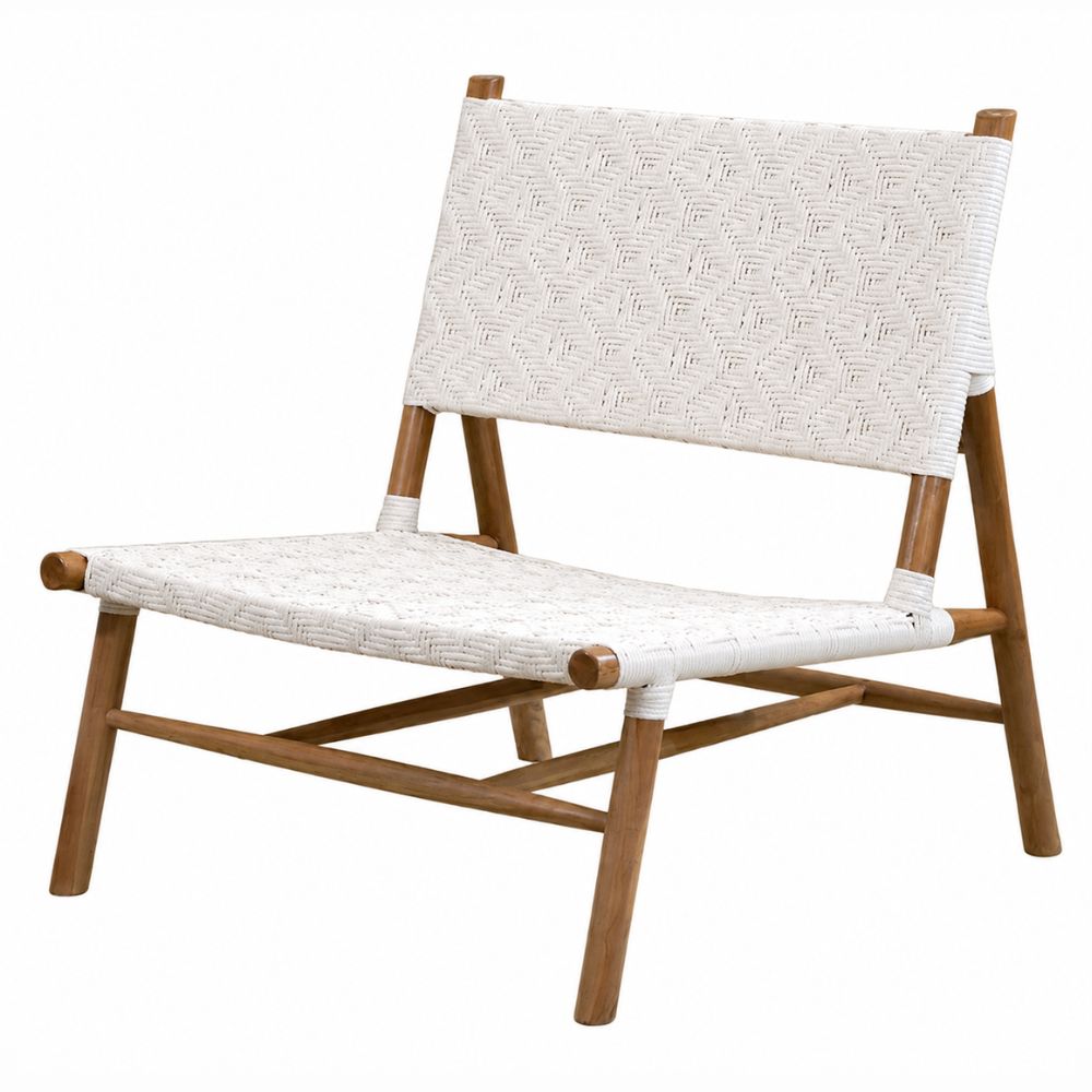 Sofá de Terraza NOGAL BEAT ELIAS de madera teca y polyrattan en color blanco para uso en terraza