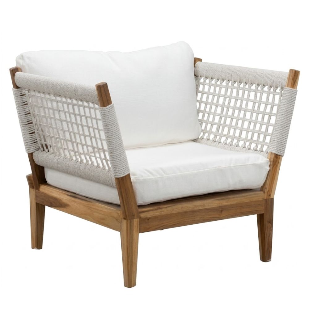 Sofá de Terraza NOGAL BEAT ROMANIA de teca y polyrattan en color blanco para uso en terraza