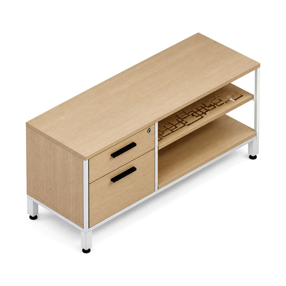 Credenza para Oficina Baja Derecha con 1 Cajonera 1 Cajon - VERSA LEVA - Estructura Gris/Blanco - 120×45×52 - Credenza Baja Derecha con 1 Cajonera 1 Cajon