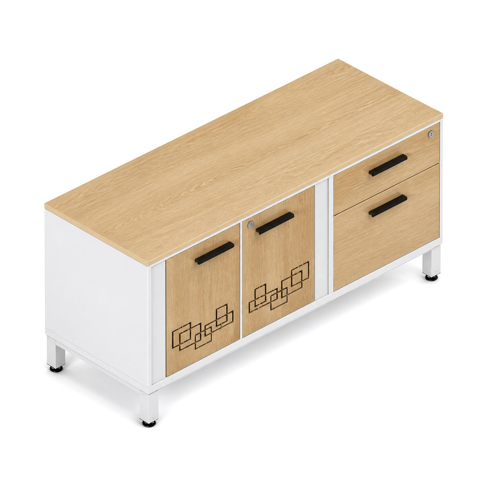 Credenza para Oficina Baja Derecha con 1 Cajonera 1 Cajon - VERSA VENTO PLUS - Estructura Blanca/Gris/Negra/Grafito - 120×45×52 - 2 Puertas Metalicas Troquelado Link con Cerradura