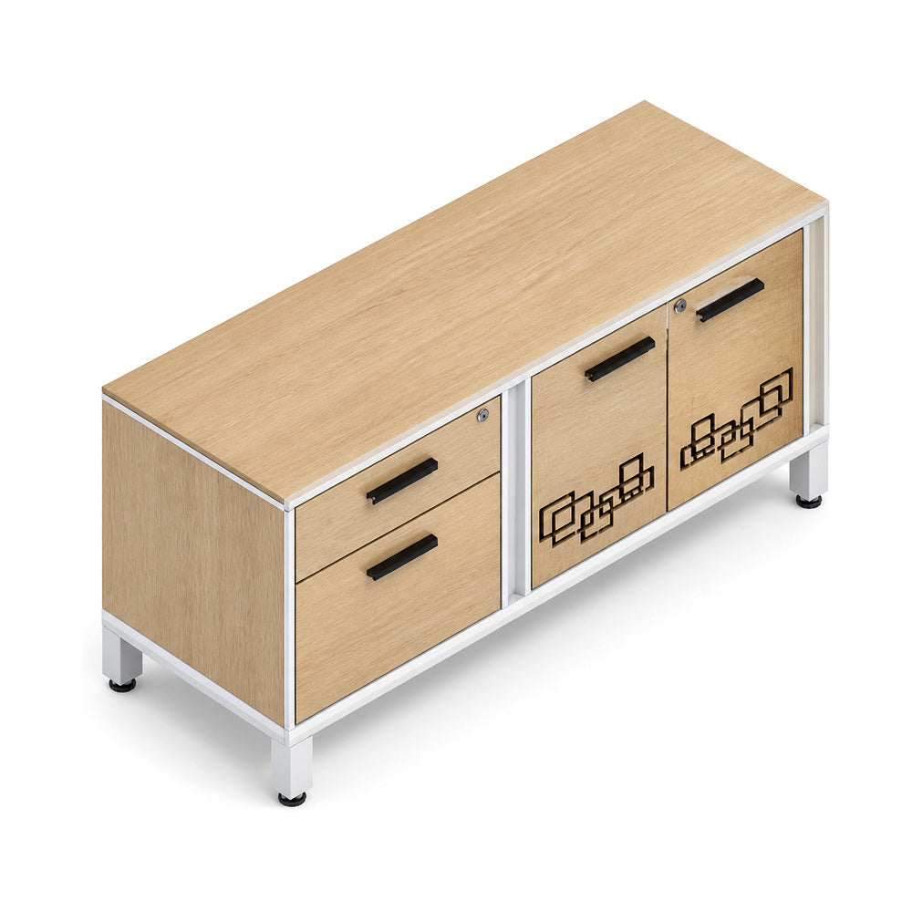 Credenza para Oficina Baja Derecha con 1 Cajonera 1 Cajon - VERSA LEVA - Estructura Gris/Blanco - 120×45×52 - Credenza Baja Derecha con 1 Cajonera 1 Cajon