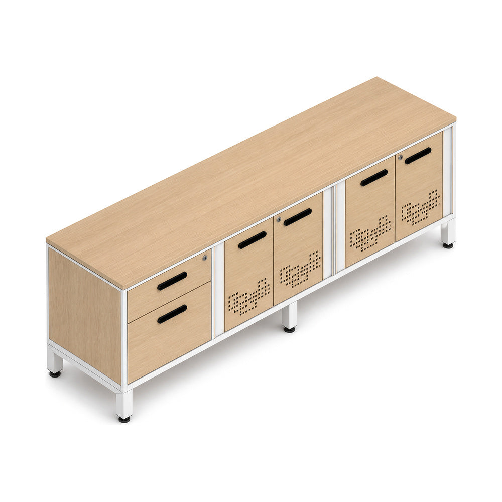 Credenza para Oficina Baja Izquierda con 1 Cajonera 1 Cajon - VERSA VENTO PLUS - Estructura Blanca/Gris/Negra/Grafito - 180×45×52 - 4 Puertas Metalicas Troquelado Link con Cerradura (2)