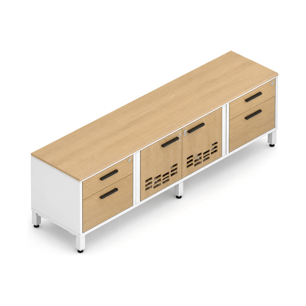 Credenza para Oficina Baja con 2 Cajoneras 1 Cajon + - VERSA LEVA - Estructura Gris/Blanco - 180×45×57 - Credenza Baja con 2 Cajoneras 1 Cajon +