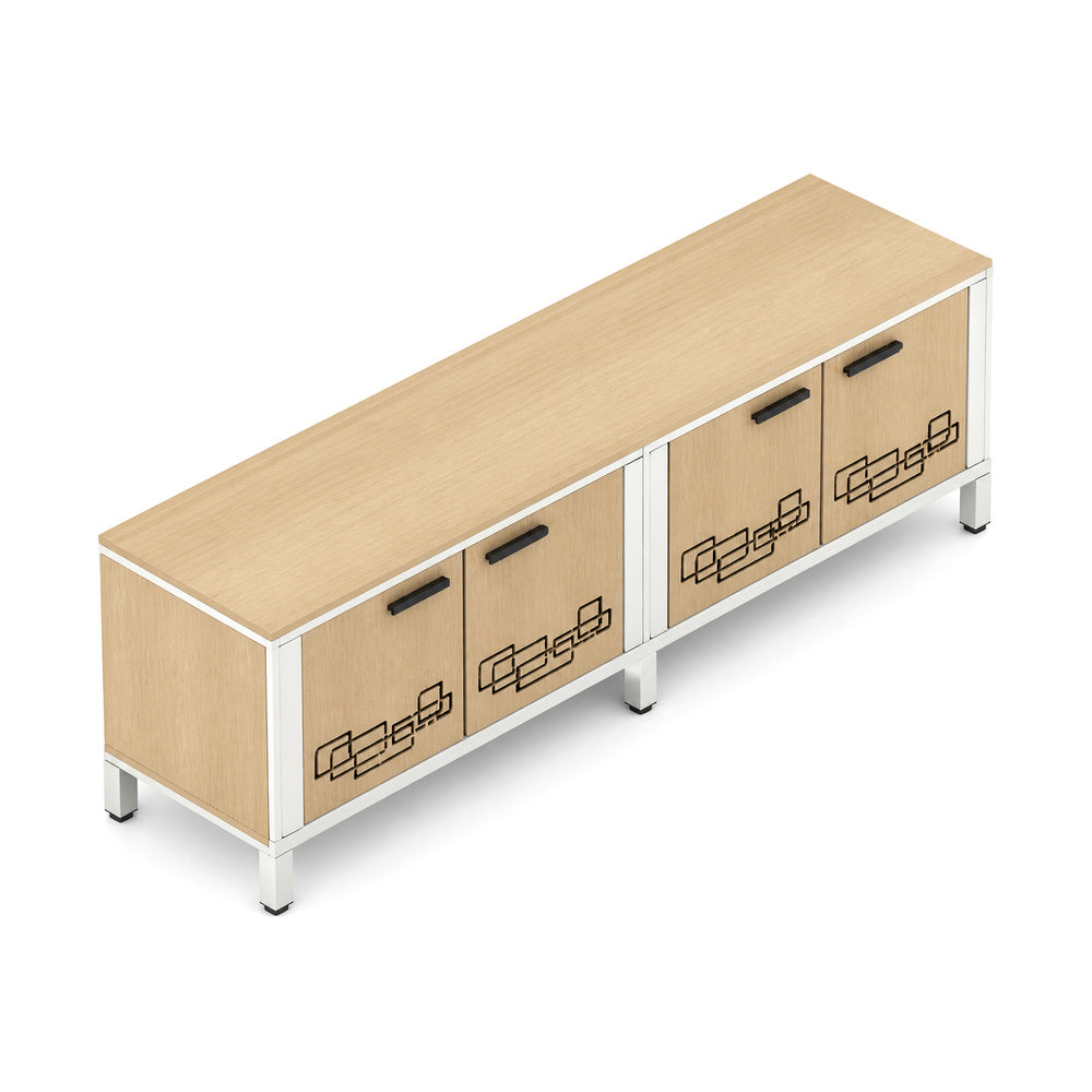 Credenza para Oficina Baja con 4 Puertas Metalicas Troquelado Link - VERSA LEVA - Estructura Gris/Blanco - 180×45×57 - Entrepanos Internos Melaminicos