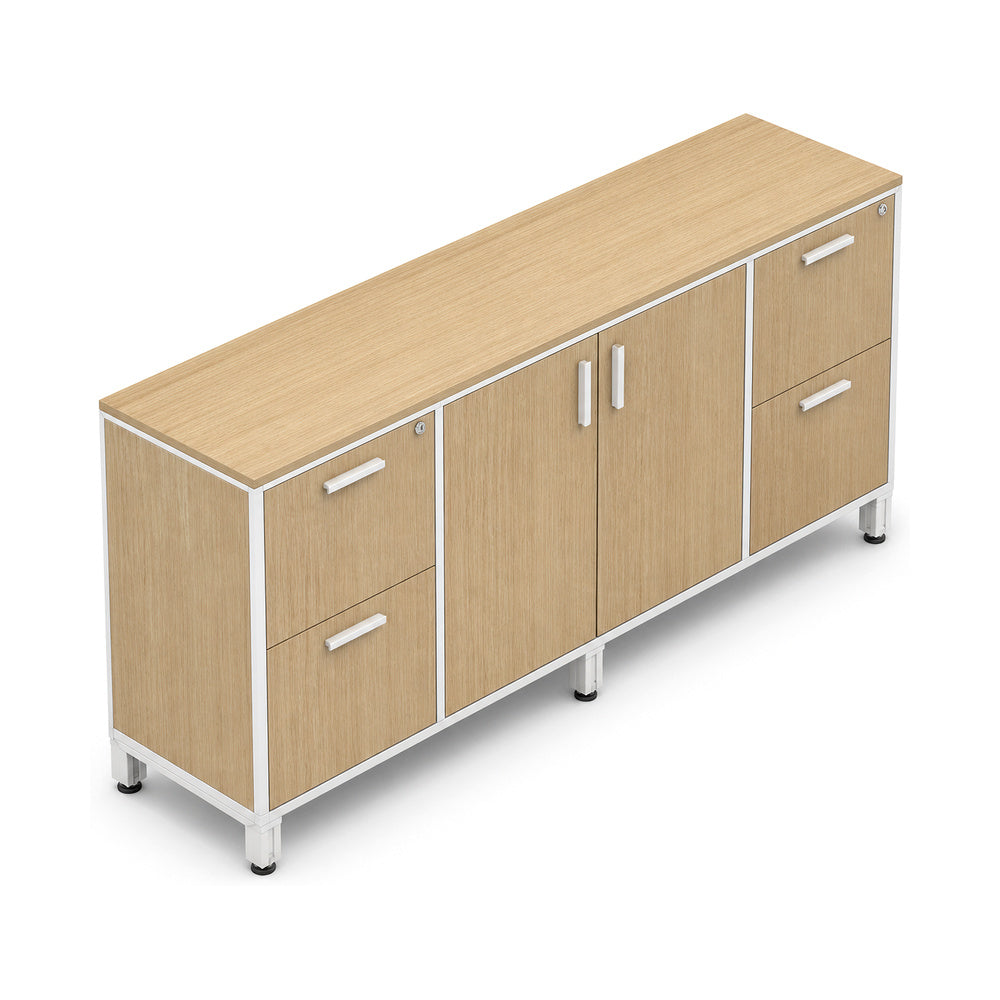 Credenza para Oficina Alta con 4 Gavetas de Archivo - VERSA LEVA - Estructura Gris/Blanco - 180×45×90 - 1 Entrepano Central Ajustable