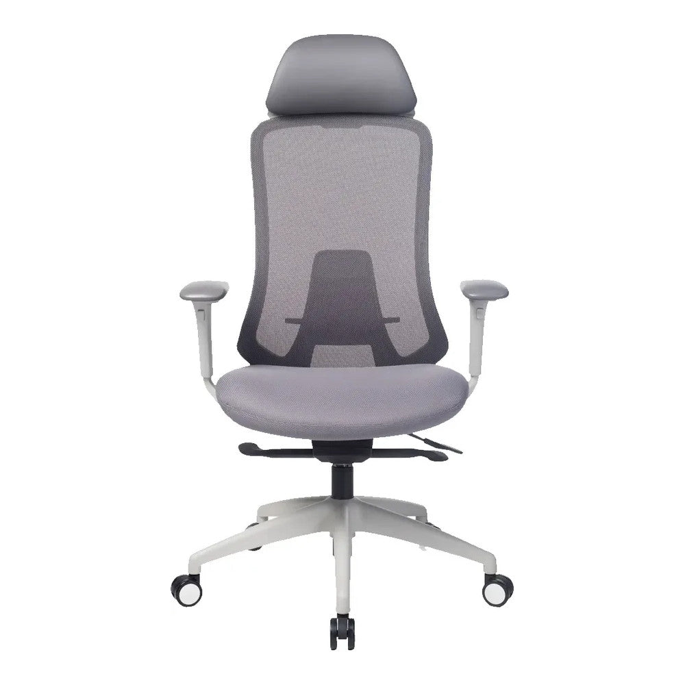 Silla de Oficina Ejecutiva con Cabecera Ajustable - VERSA ALTUS ANIA - Estructura Aluminio - Asiento Tapizado en Tela y Respaldo en Malla