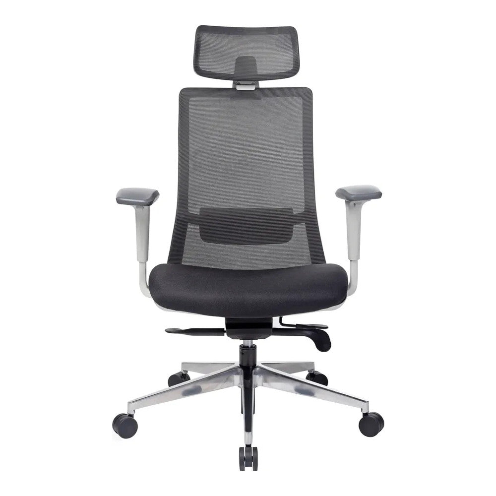 Silla de Oficina Ejecutiva con Cabecera - VERSA ALTUS - Estructura Aluminio - Asiento Tapizado y Respaldo Alto con Soporte Lumbar