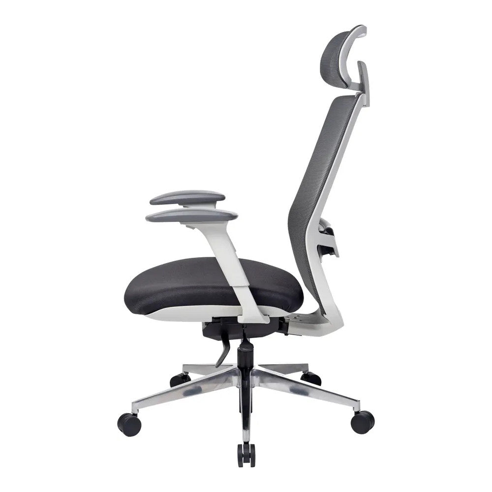 Silla de Oficina Ejecutiva con Cabecera - VERSA ALTUS - Estructura Aluminio - Asiento Tapizado y Respaldo Alto con Soporte Lumbar