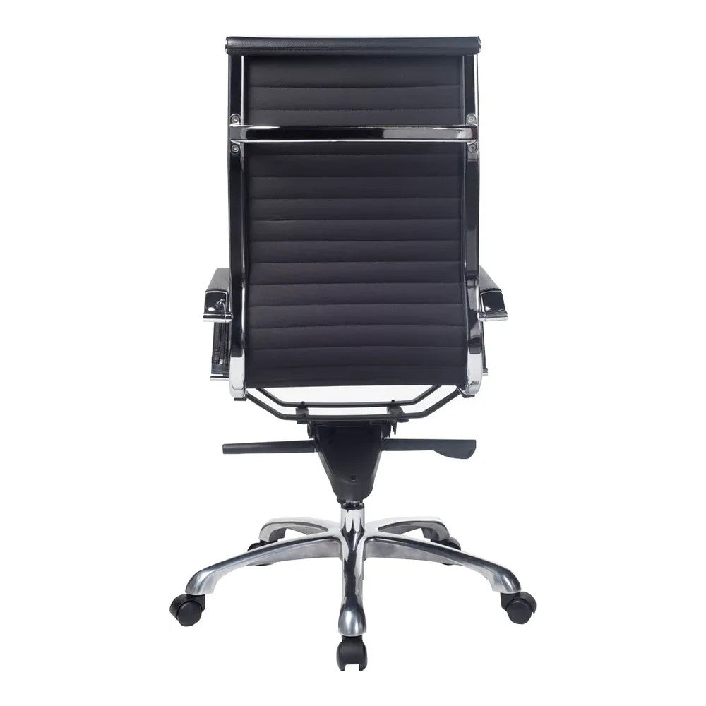 Silla de Oficina Ejecutiva Ejecutivo Respaldo Alto - VERSA ALTUS - Estructura Aluminio - Asiento y Respaldo Tapizado en Pu Negro