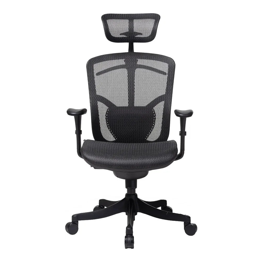 Silla de Oficina Ejecutiva Ejecutivo Respaldo Alto con Cabecera Ajustable - VERSA ALTUS MIURA - Estructura Aluminio - Soporte Lumbar Tipo Perchero en Malla