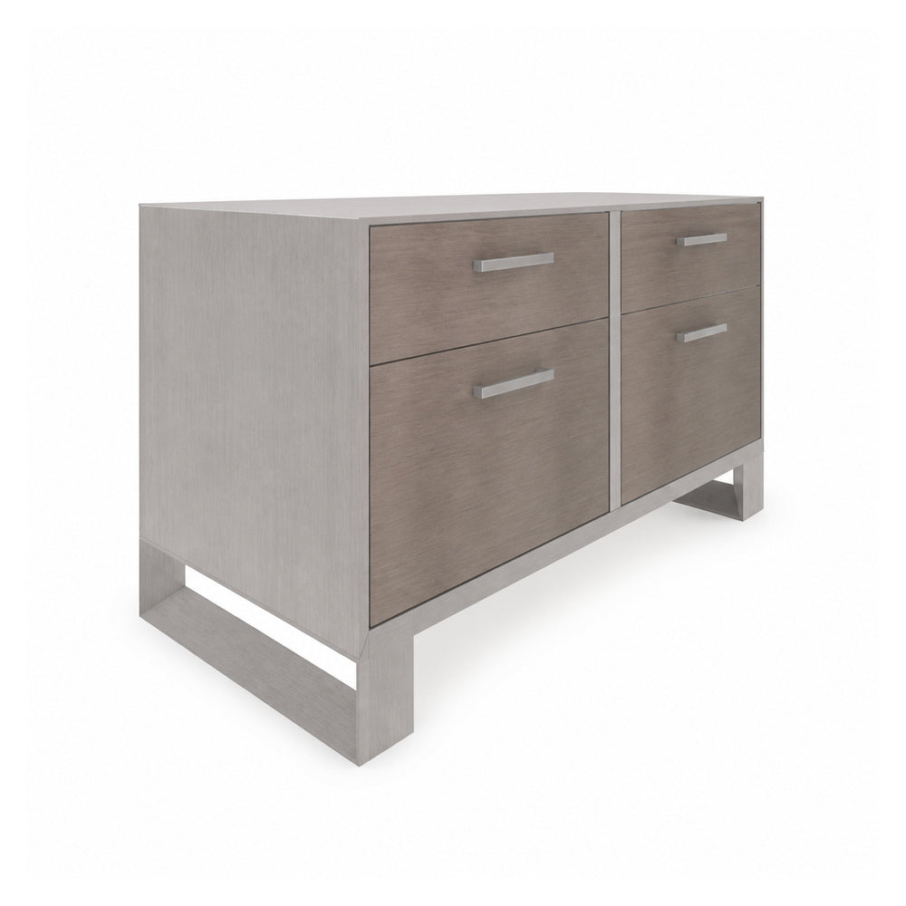 Credenza para oficina baja con 2 cajoneras VERSA AXIO, cuerpo blanco con frentes gris, base en aluminio, 94x45x52 cm