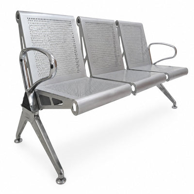 Banca de Visita para Oficina Triton Tres Plazas Pintura Horneada Color Gris - VERSA ALTUS TRITON - Estructura Aluminio - Asiento y Respaldo en una Pieza de Lamina - BT-TN1103 - VERSA - NOGAL BEAT - Banca de Visita