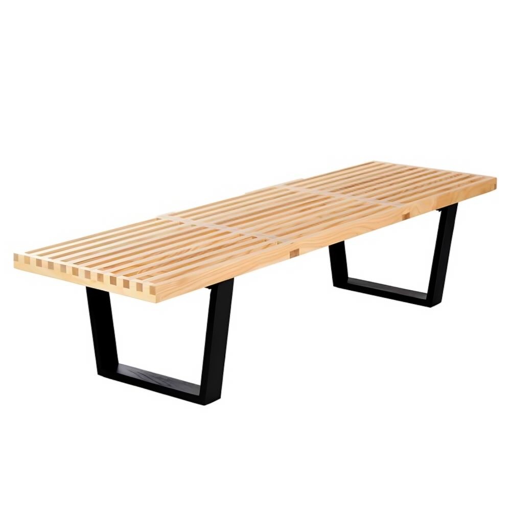 Banca Dakota Nogal Beat de madera de pino con base soporte metálica para espacios de convivencia