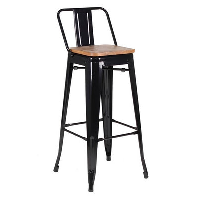 Banco Alto para Bar Tipo Tolix - NOGAL BEAT BOLTON RESPALDO BAJO - Negro - Asiento en Madera y Estructura Acero - BANCO BOLTON RESPALDO BAJO COLOR NEGRO BRILLO CON ASIENTO DE MADERA - MDO - NOGAL BEAT - Banco Comercial