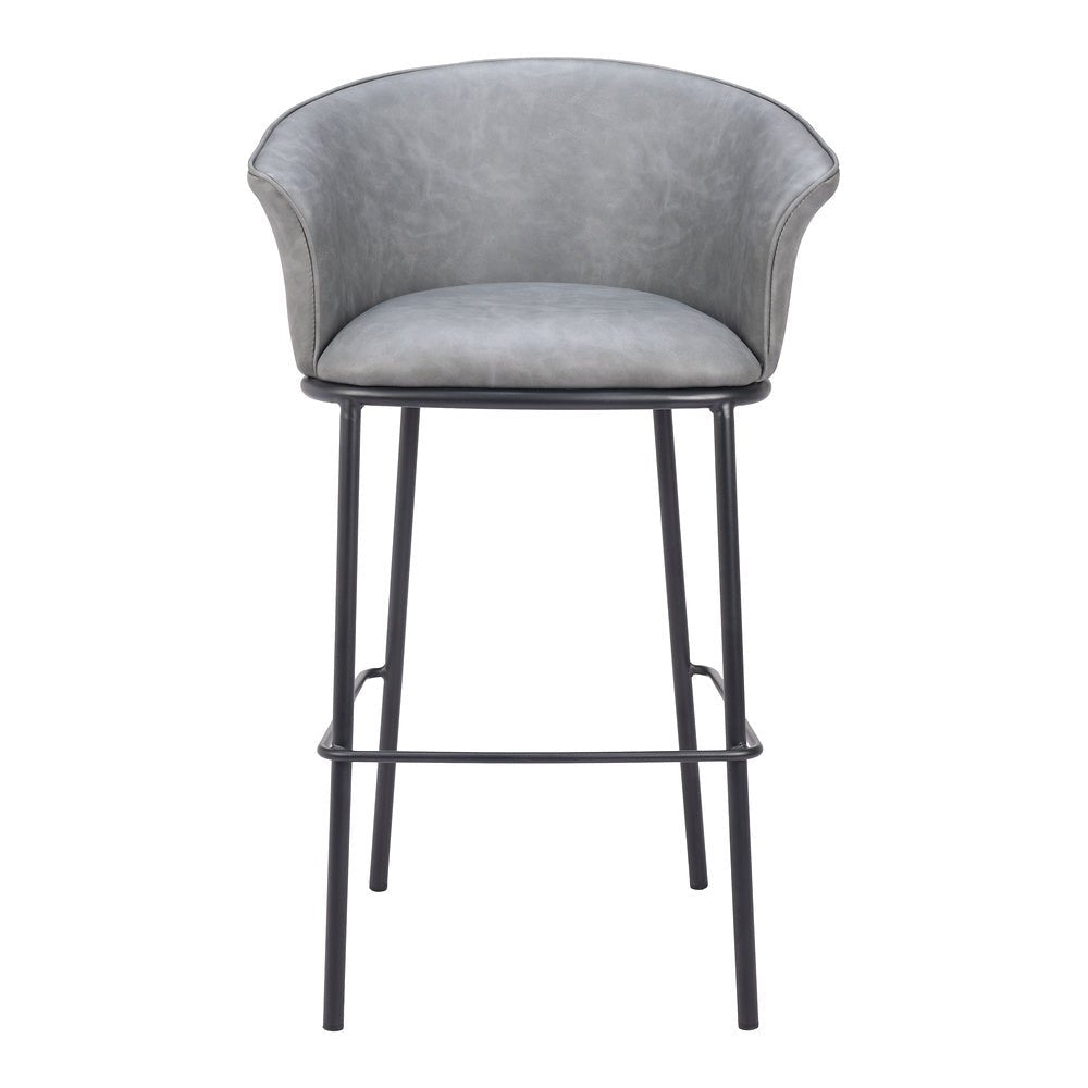 Banco Alto para Bar y Barra - ZUO GARSTON - Varios Colores - Asiento y Respaldo Tapizados en Piel Sintética - 110177 - Zuo - NOGAL BEAT - Banco Comercial