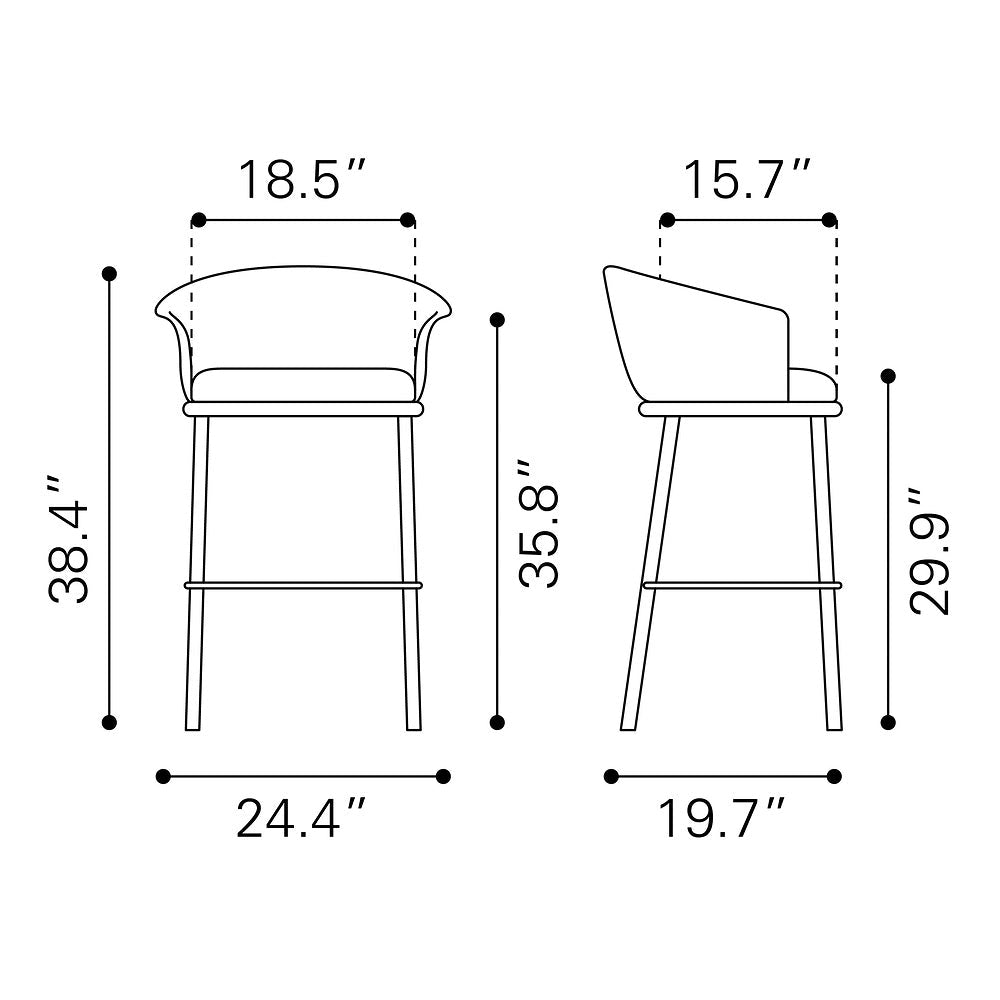 Banco Alto para Bar y Barra - ZUO GARSTON - Varios Colores - Asiento y Respaldo Tapizados en Piel Sintética - 110178 - Zuo - NOGAL BEAT - Banco Comercial