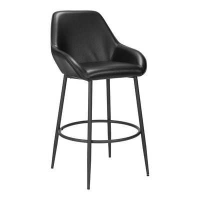 Banco Alto para Bar y Barra - ZUO VILA - Negro - Asiento y Respaldo Tapizados en Piel Sintética - 110075 - Zuo - NOGAL BEAT - Banco Comercial