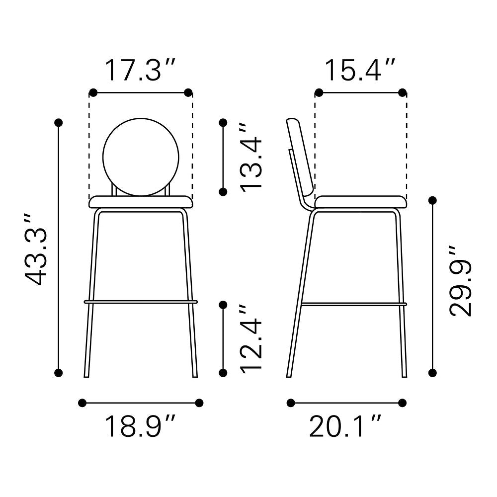 Banco Alto para Bistró - ZUO ODESSA - Varios Colores - Asiento y Respaldo Tapizados en Tela Tipo Terciopelo - 109806 - Zuo - NOGAL BEAT - Banco Comercial