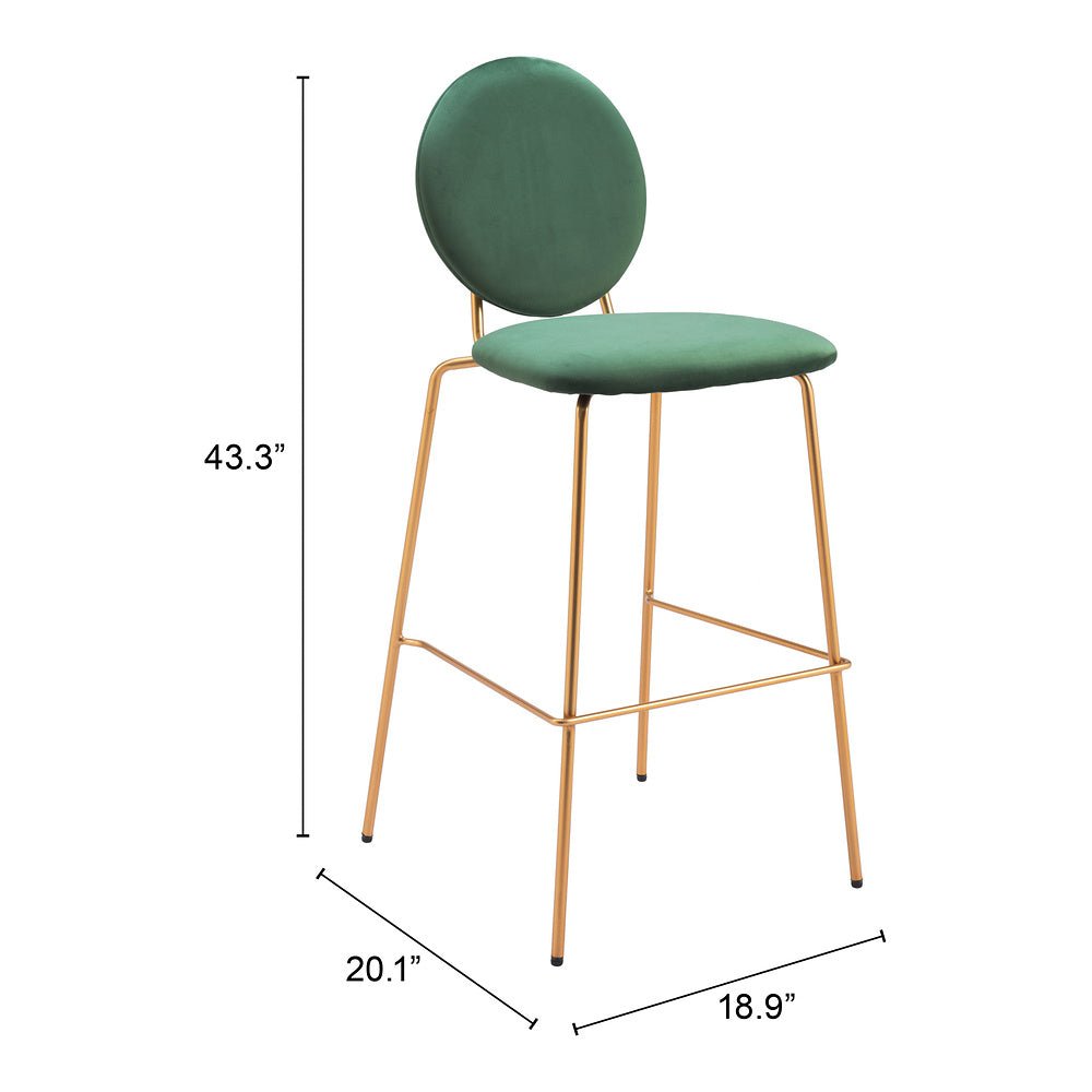 Banco Alto para Bistró - ZUO ODESSA - Varios Colores - Asiento y Respaldo Tapizados en Tela Tipo Terciopelo - 109806 - Zuo - NOGAL BEAT - Banco Comercial