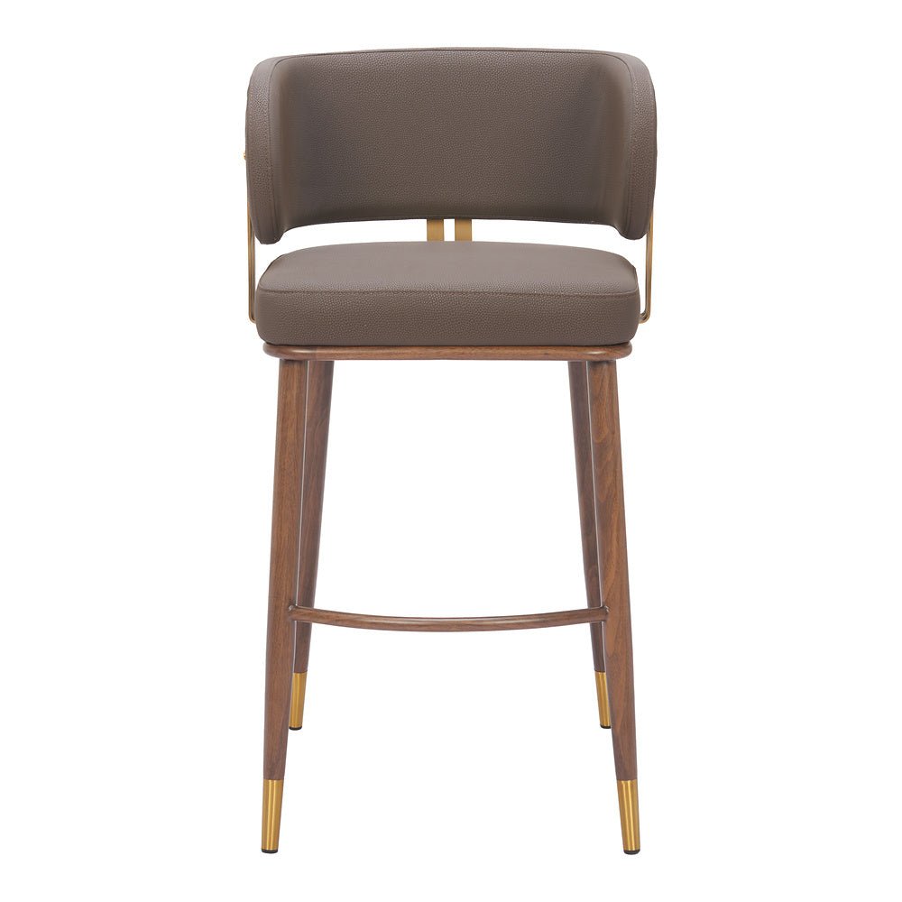 Banco Alto para Cafetería - ZUO BREW - Varios Colores - Asiento y Respaldo Tapizados en Piel Sintética - 110327 - Zuo - NOGAL BEAT - Banco Comercial