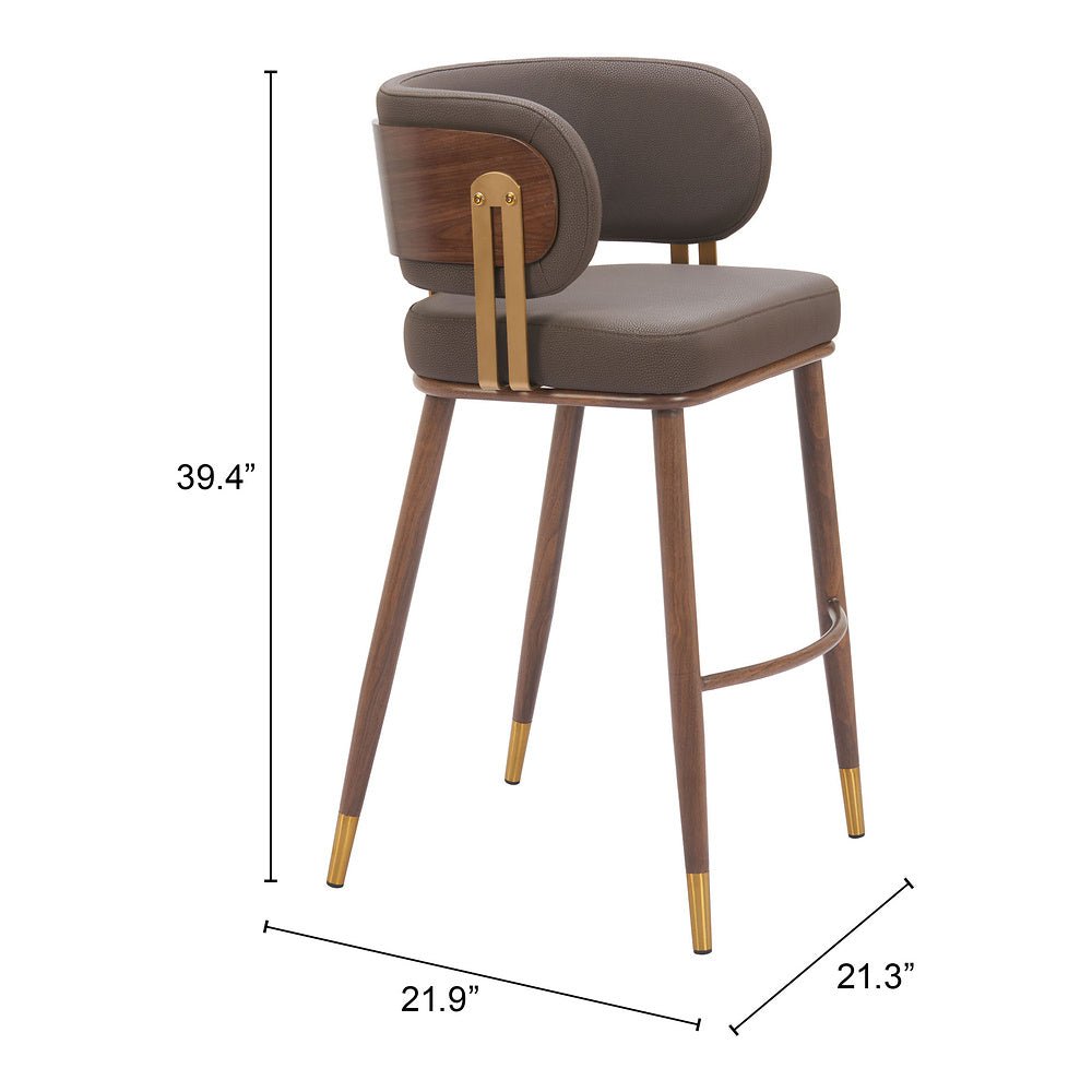 Banco Alto para Cafetería - ZUO BREW - Varios Colores - Asiento y Respaldo Tapizados en Piel Sintética - 110327 - Zuo - NOGAL BEAT - Banco Comercial