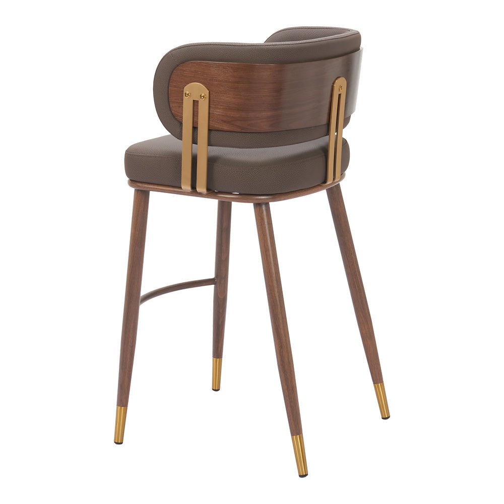 Banco Alto para Cafetería - ZUO BREW - Varios Colores - Asiento y Respaldo Tapizados en Piel Sintética - 110327 - Zuo - NOGAL BEAT - Banco Comercial