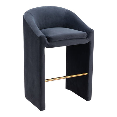 Banco Alto para Cafetería - ZUO EMAS - Gris Medianoche - Asiento y Respaldo Tapizados en Tela Tipo Terciopelo - 109991 - Zuo - NOGAL BEAT - Banco Comercial