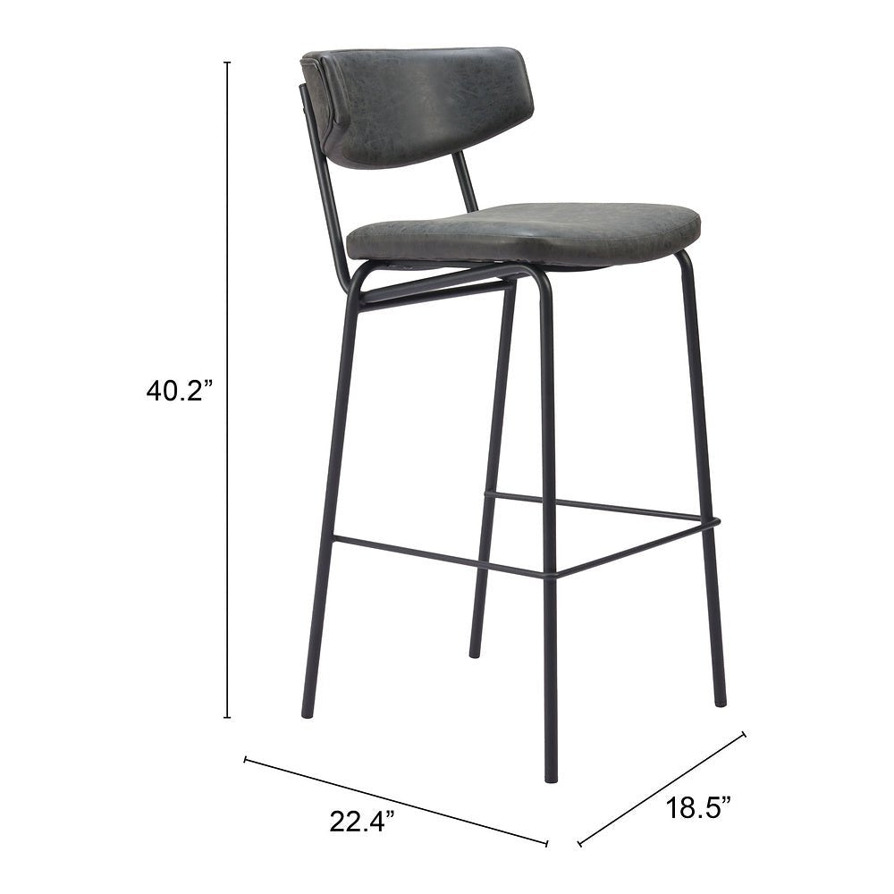 Banco Alto para Cantina - ZUO CHARON - Varios Colores - Asiento y Respaldo Tapizados en Piel Sintética - 110261 - Zuo - NOGAL BEAT - Banco Comercial