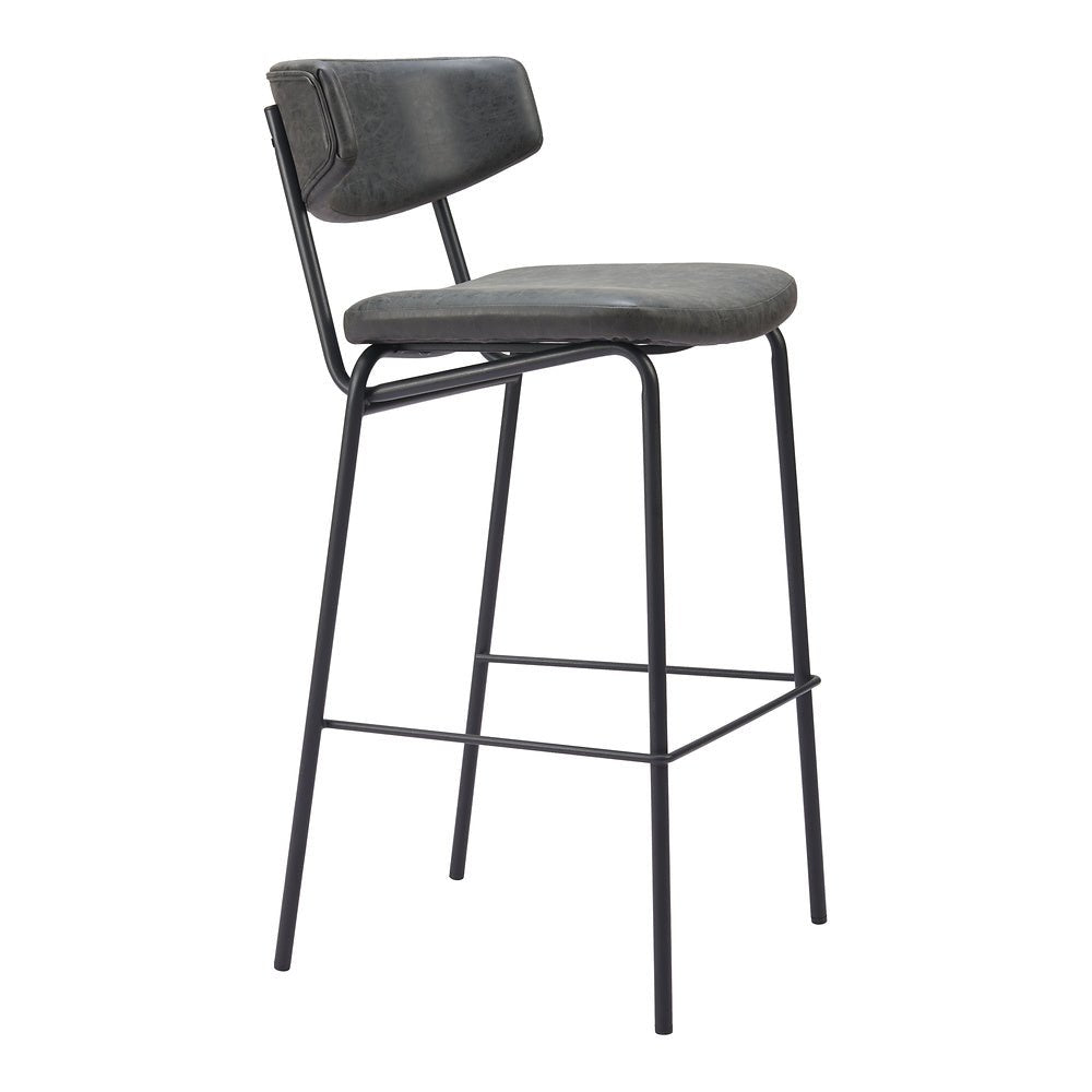 Banco Alto para Cantina - ZUO CHARON - Varios Colores - Asiento y Respaldo Tapizados en Piel Sintética - 110261 - Zuo - NOGAL BEAT - Banco Comercial
