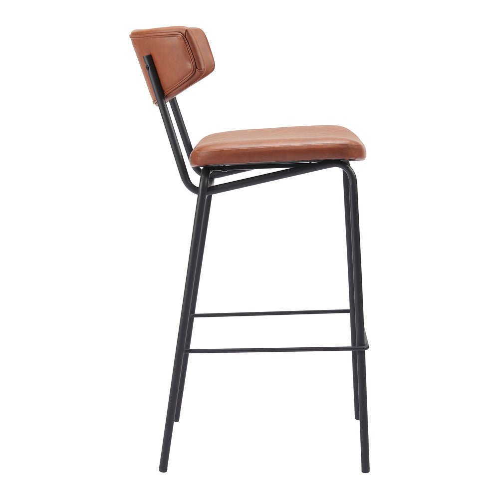 Banco Alto para Cantina - ZUO CHARON - Varios Colores - Asiento y Respaldo Tapizados en Piel Sintética - 110260 - Zuo - NOGAL BEAT - Banco Comercial