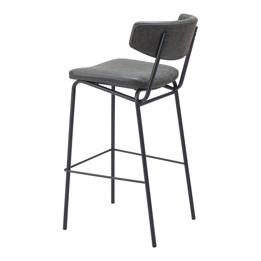 Banco Alto para Cantina - ZUO CHARON - Varios Colores - Asiento y Respaldo Tapizados en Piel Sintética - 110261 - Zuo - NOGAL BEAT - Banco Comercial