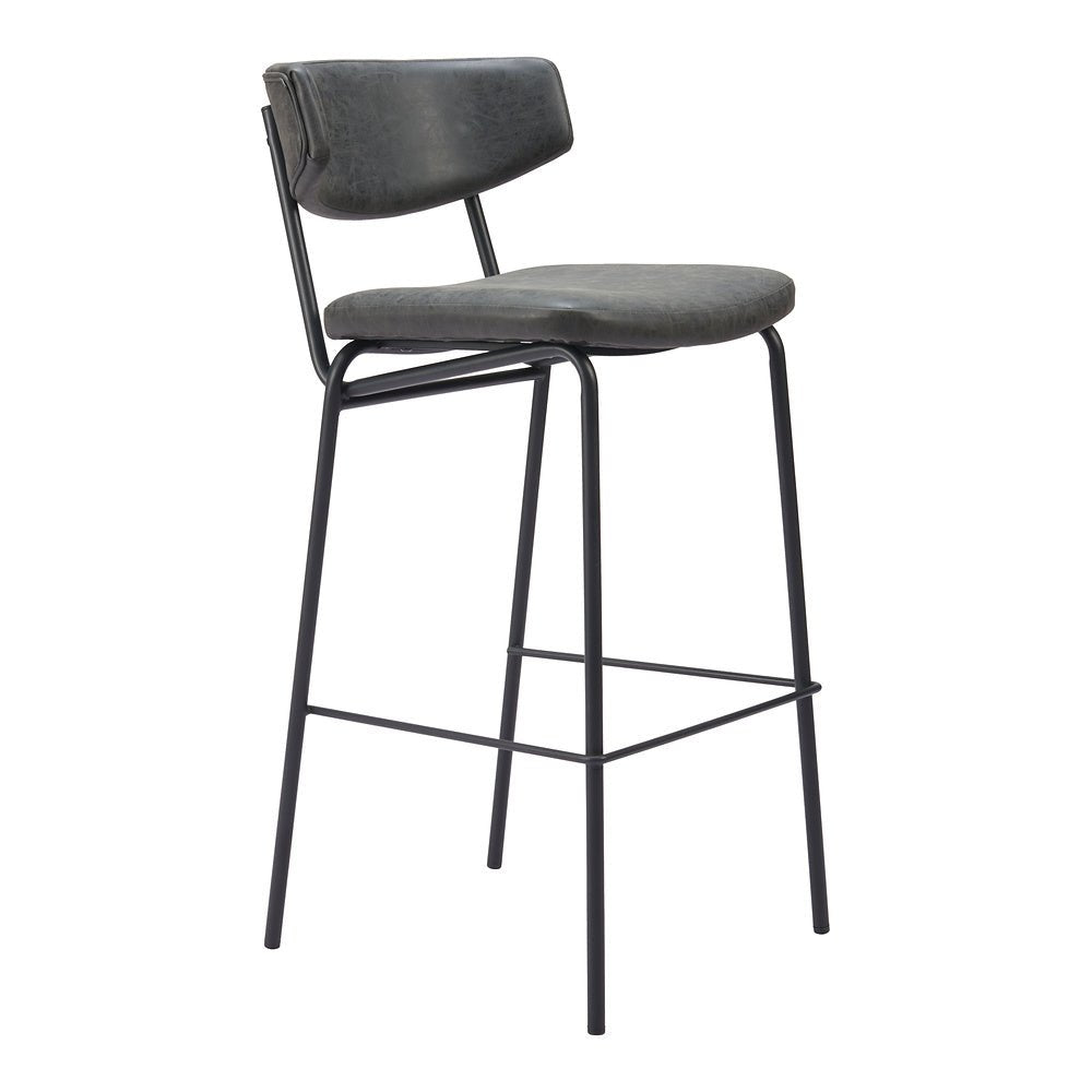 Banco Alto para Cantina - ZUO CHARON - Varios Colores - Asiento y Respaldo Tapizados en Piel Sintética - 110261 - Zuo - NOGAL BEAT - Banco Comercial