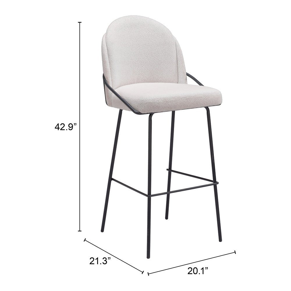 Banco Alto para Cantina - ZUO JAMBI - Varios Colores - Asiento y Respaldo Tapizados en Tela Tipo Borrego - 109969 - Zuo - NOGAL BEAT - Banco Comercial