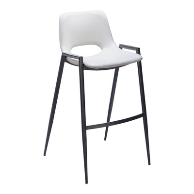 Banco Alto para Comedor de Empresa - ZUO DESI - Blanco - Asiento y Respaldo Tapizados en Piel Sintética - 109541 - Zuo - NOGAL BEAT - Banco Comercial