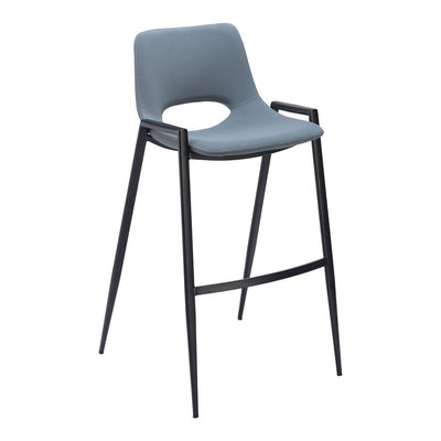 Banco Alto para Comedor de Empresa - ZUO DESI - Gris Azulado - Asiento y Respaldo Tapizados en Piel Sintética - 109542 - Zuo - NOGAL BEAT - Banco Comercial