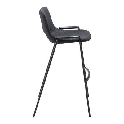 Banco Alto para Comedor de Empresa - ZUO DESI - Negro - Asiento y Respaldo Tapizados en Piel Sintética - 109540 - Zuo - NOGAL BEAT - Banco Comercial