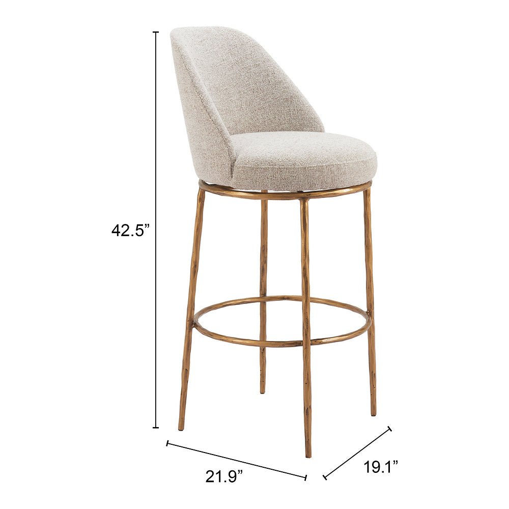 Banco Alto para Pub - ZUO NORDHAVN - Varios Colores - Asiento y Respaldo Tapizados en Tejido Texturizado - 110271 - Zuo - NOGAL BEAT - Banco Comercial