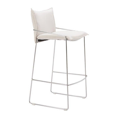 Banco Alto para Pub - ZUO POLA - Blanco - Asiento y Respaldo Tapizados en Lino Sintético - 110875 - Zuo - NOGAL BEAT - Banco Comercial