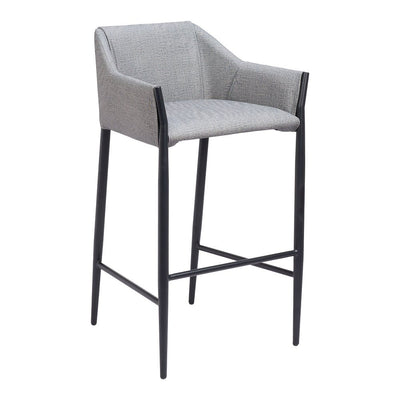 Banco Alto para Restaurante - ZUO ANDOVER - Gris Pizarra - Asiento y Respaldo Tapizados en Lino Sintético - 110169 - Zuo - NOGAL BEAT - Banco Comercial