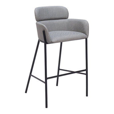Banco Alto para Restaurante - ZUO BREMOR - Gris Pizarra - Asiento y Respaldo Tapizados en Lino Sintético - 110173 - Zuo - NOGAL BEAT - Banco Comercial