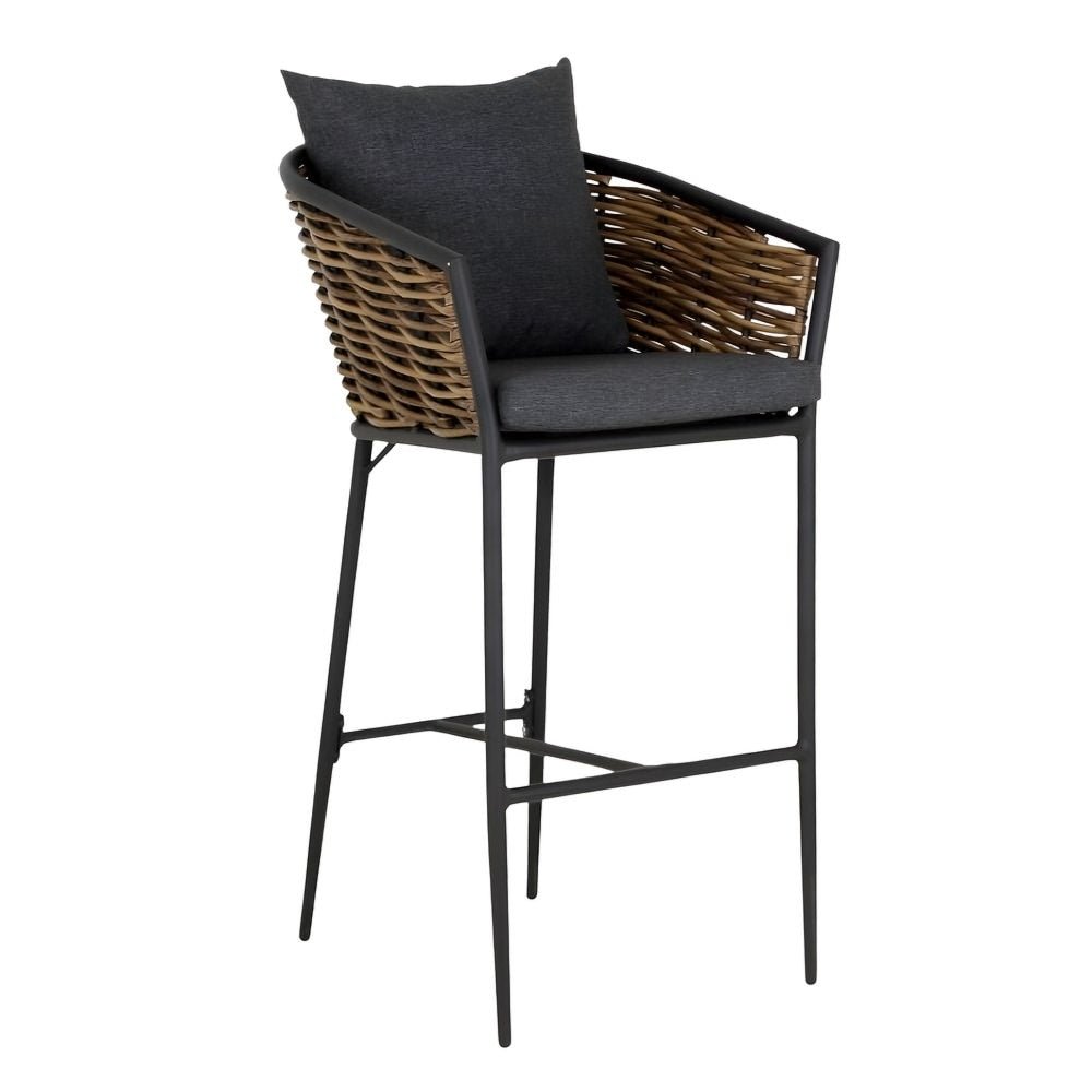 Banco Alto para Terraza - NOGAL BEAT TULUM - Gris - Asiento y Respaldo Acojinado - BANCO TULUM - MDO - NOGAL BEAT - Banco de Terraza