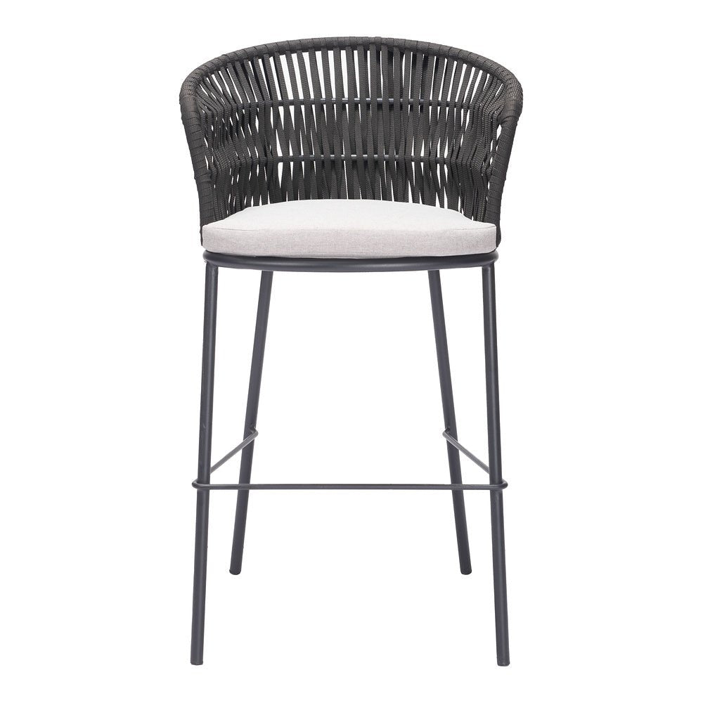 Banco Alto para Terraza y Barra Exterior - ZUO FREYCINET - Varios Colores - Asiento y Respaldo Tapizados con Tela para Exterior - 703989 - Zuo - NOGAL BEAT - Banco de Terraza