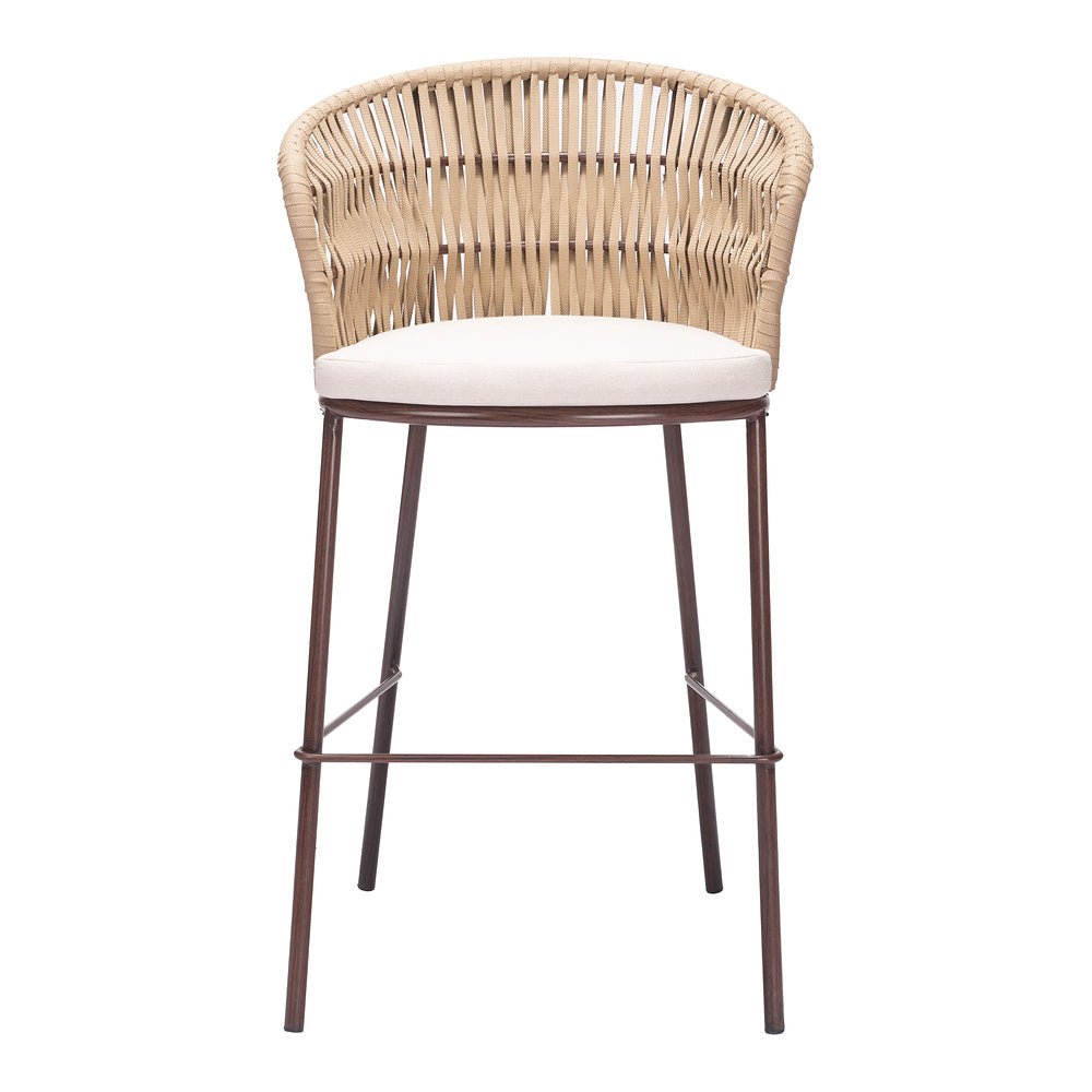 Banco Alto para Terraza y Barra Exterior - ZUO FREYCINET - Varios Colores - Asiento y Respaldo Tapizados con Tela para Exterior - 703990 - Zuo - NOGAL BEAT - Banco de Terraza