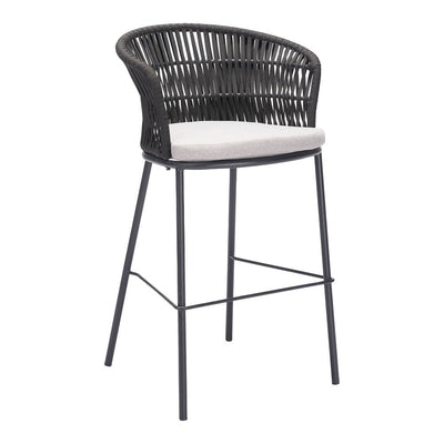 Banco Alto para Terraza y Barra Exterior - ZUO FREYCINET - Varios Colores - Asiento y Respaldo Tapizados con Tela para Exterior - 703989 - Zuo - NOGAL BEAT - Banco de Terraza