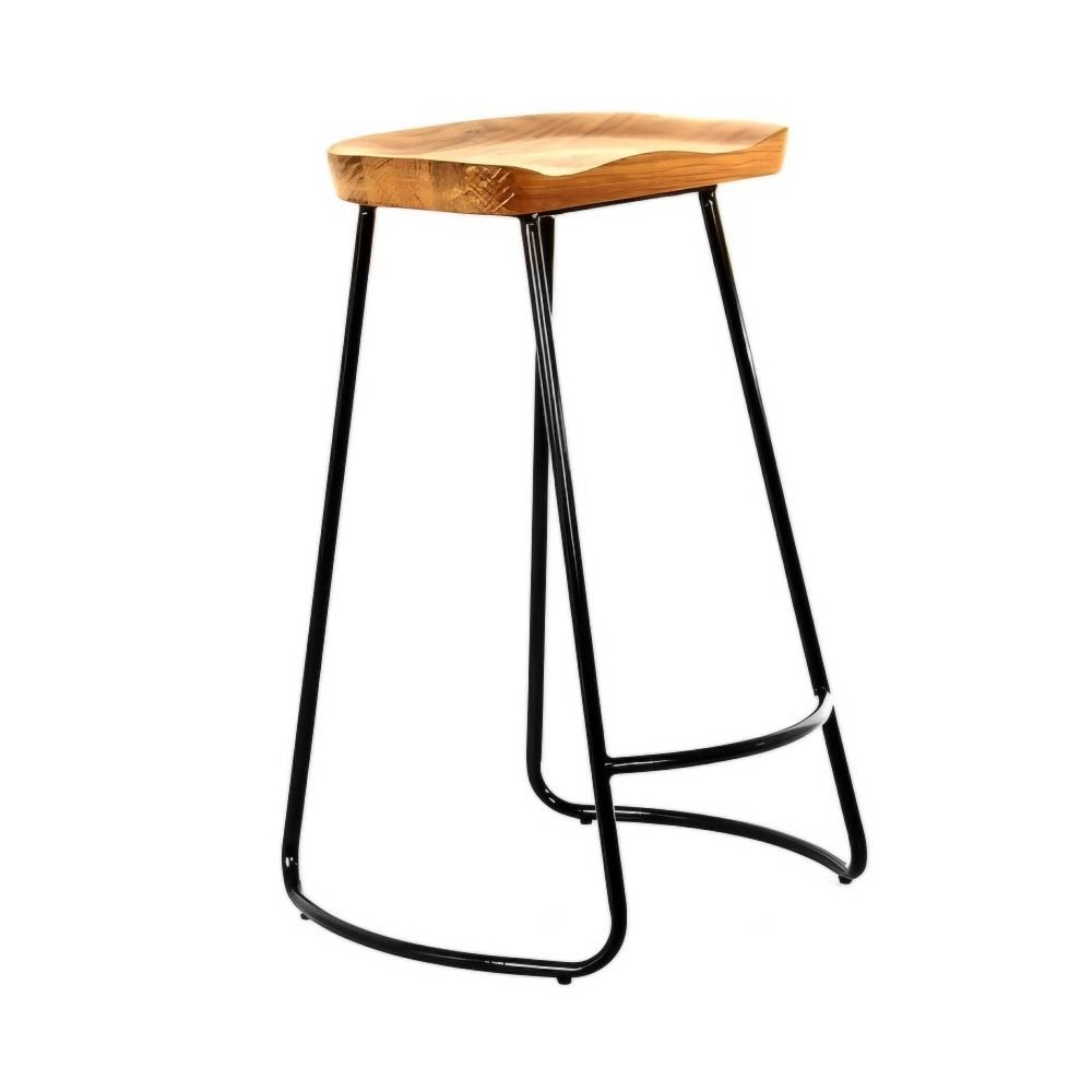 Banco Bajo para Bistro - NOGAL BEAT ATENAS - Natural - Asiento Madera y Estructura Acero - BANCO ATENAS COCINA 61 cm - MDO - NOGAL BEAT - Banco Comercial